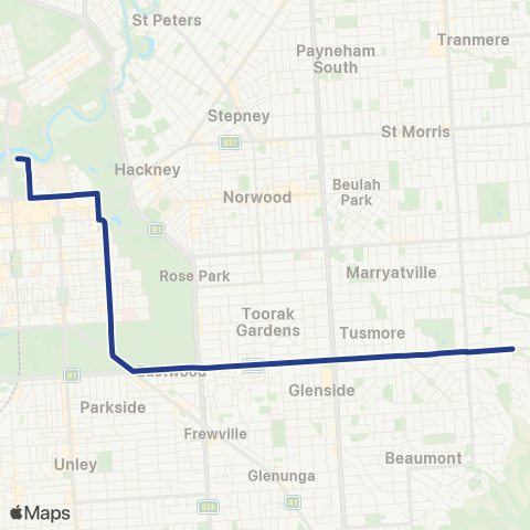 Torrens Transit Burnside - Adelaide Oval map