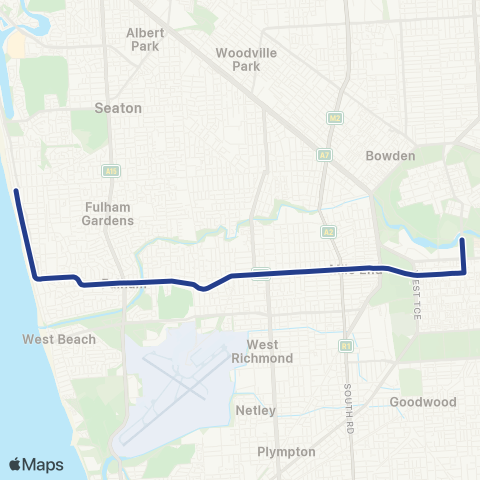 Torrens Transit Henley Beach - Adelaide Oval map