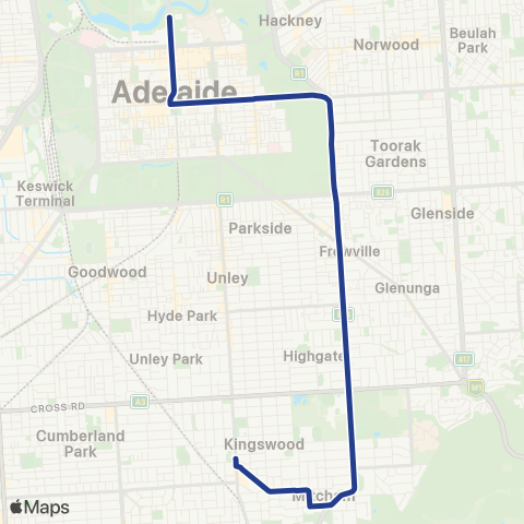 Torrens Transit Mitcham Square - Adelaide Oval map