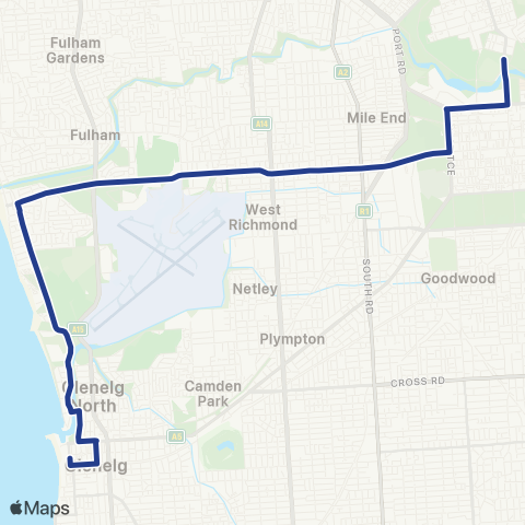 Torrens Transit Glenelg - Adelaide Oval map