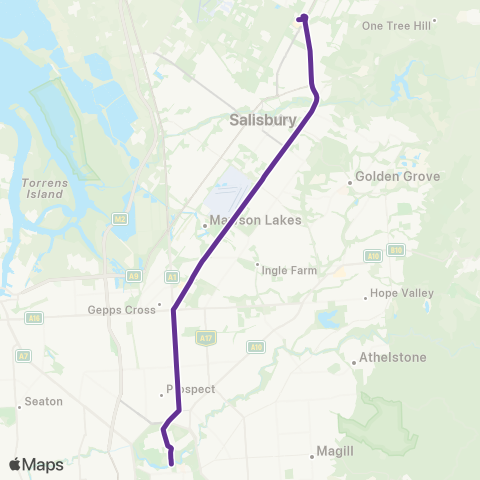 Torrens Transit Elizabeth City Centre - Adelaide Oval map