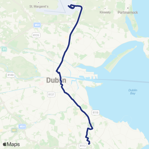 Aircoach Dublin Airport - City Ctr - Leopardstown map