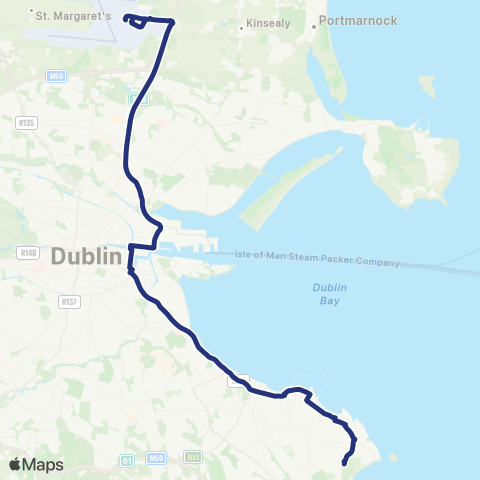 Aircoach Dublin Airport - Killiney map