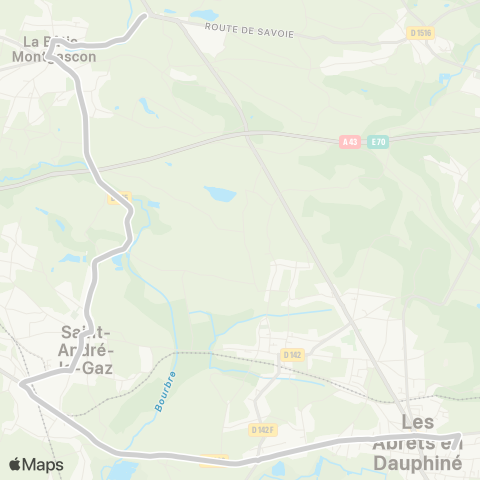 ARA Cars Région Isère - Scolaire St Andre le Gaz (SNCF)-les Abrets map