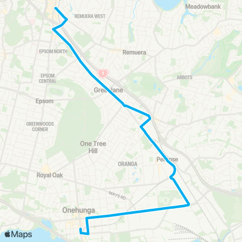 Auckland Transport Onehunga Line Replacement Bus map