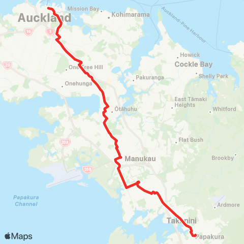 Auckland Transport Southern Line Replacement Bus map