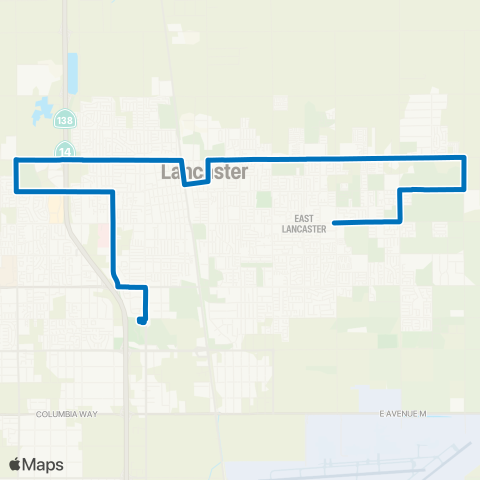 AVTA East / West Lancaster via Avenue I map