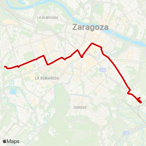 Transporte Urbano de Zaragoza Bajo Aragon - via Hispanidad map