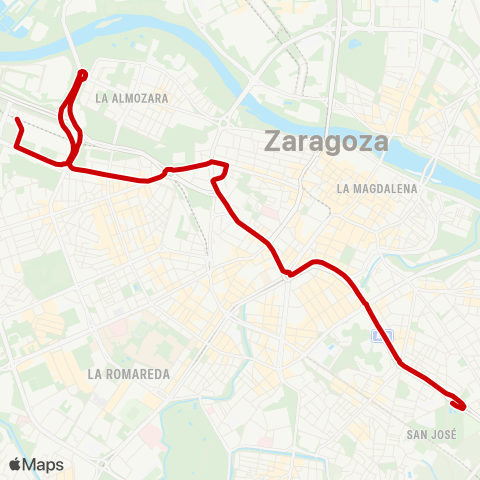 Transporte Urbano de Zaragoza Pabellón Príncipe Felipe - Estación Delicias map