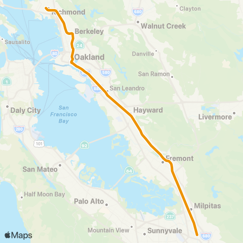 BART Berryessa/North San José - Richmond map