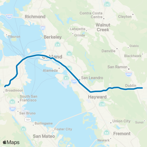 BART Dublin/Pleasanton - Daly City map