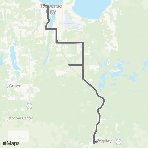 BATA Traverse City to Kingsley map