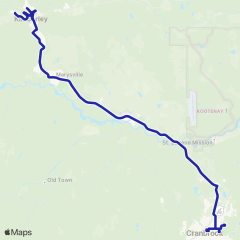 BC Transit East Kootenay KC Commuter map