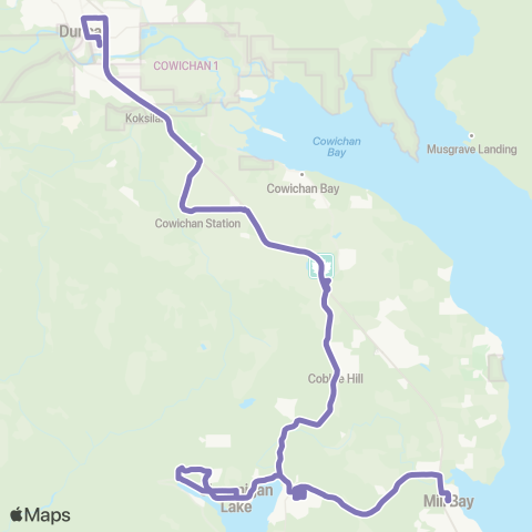 BC Transit Cowichan Valley Mill Bay / Duncan via Shawnigan Lk map