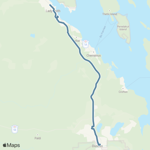 BC Transit Cowichan Valley Ladysmith-Duncan Express map