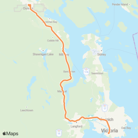 BC Transit Cowichan Valley CVX Cowichan - Victoria Express map