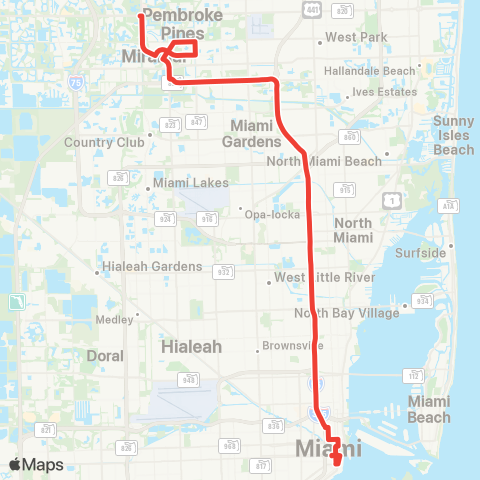 Broward County Transit Pembroke Pines/Miramar 95 Express map