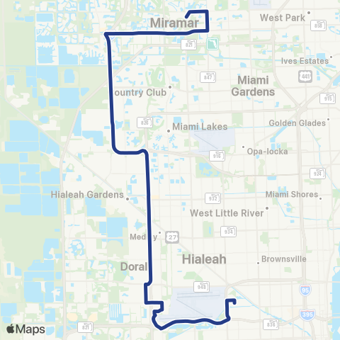 Broward County Transit 75 Exp Miramar P&R to Miami Intermodal Ctr map