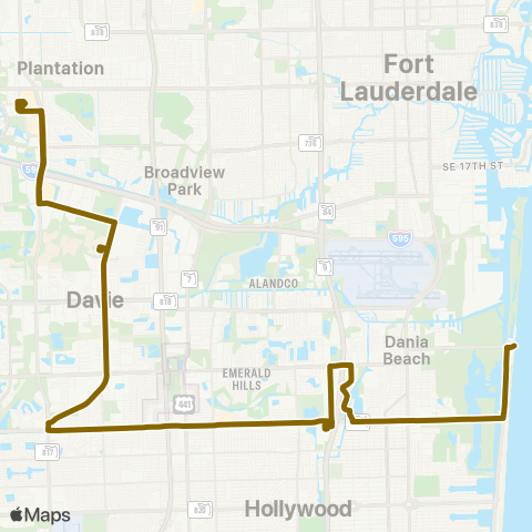 Broward County Transit Westfield Mall - A1A via Oakwood Plaza map