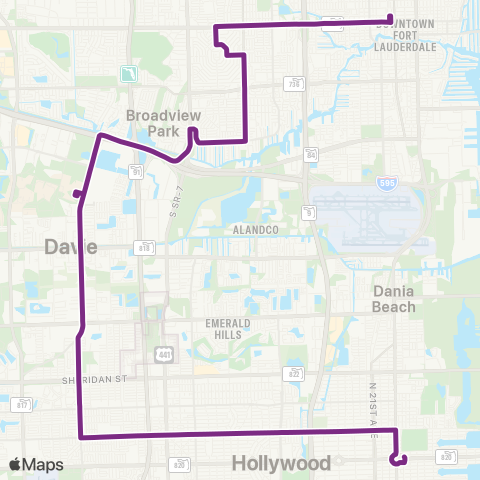 Broward County Transit Broward Terminal - Young Circle Via Bcc map