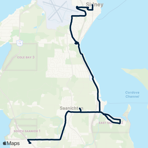 BC Transit Victoria Sidney / Saanichton via Stautw map