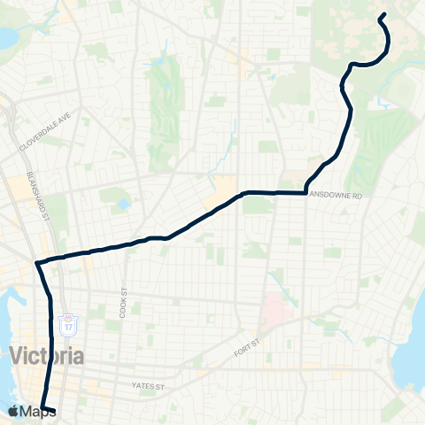 BC Transit Victoria UVIC / Downtown via Hillside map