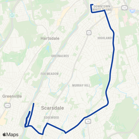 Bee-Line Scarsdale-White Plains map