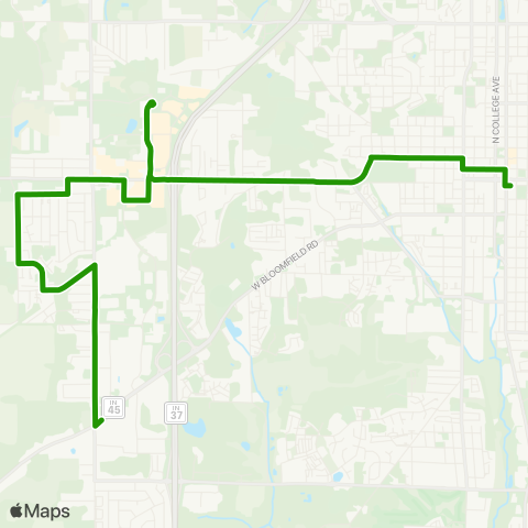 Bloomington Transit 3 East College Mall / IU Health Hospital map