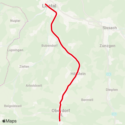 BLT - Baselland Transport Waldenburg, Station - Liestal, Bahnhof map