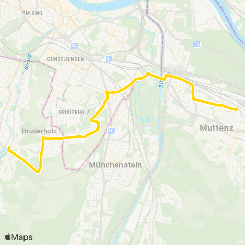 BLT - Baselland Transport Bottmingen, Schloss - Muttenz, Bahnhof map