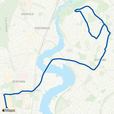 Bluestar Townhill Way - Bargate WestQuay (Stop BL) map