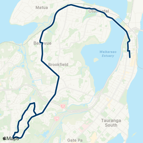 BayBus (Bay of Plenty) Cambridge Hts - Brookfield - Ngatai Rd - Tauranga City map