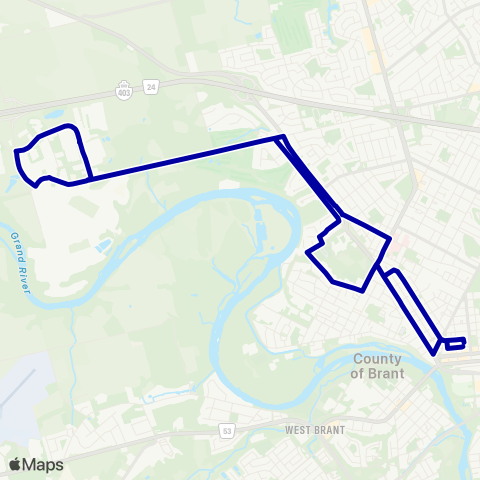 Brantford Transit North West Industrial Area map