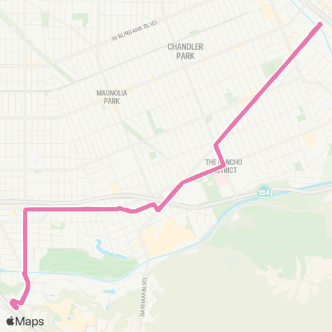 Burbank Bus Pink Route map