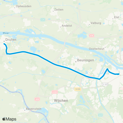 Breng Nijmegen CS - Druten Busstation map