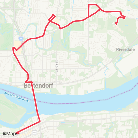 Bettendorf Transit Red Route map