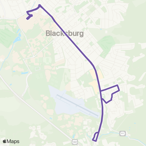 Blacksburg Transit South Main Southpark map