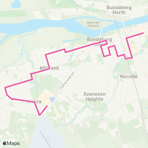 Translink Bundaberg City - Sugarland via Hospitals and Avoca map