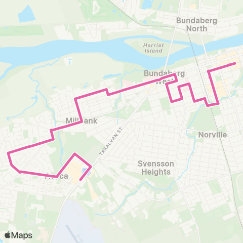 Translink Bundaberg Sugarland - Avoca via Hospitals and City map