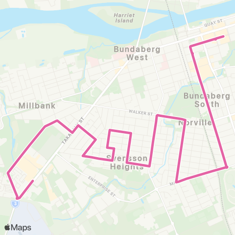 Translink Bundaberg City - Norville via Svensson Hts and Sugarland map