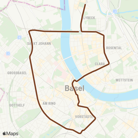 BVB - Basler Verkehrs-Betriebe Basel, Bahnhof SBB - Basel, Dreirosenbrücke map