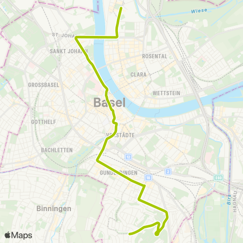 BVB - Basler Verkehrs-Betriebe Basel, Bruderholz - Basel, Schifflände map