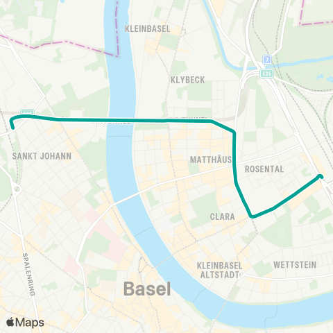 BVB - Basler Verkehrs-Betriebe Basel, Bahnhof St. Johann - Basel, Badischer Bahnhof map