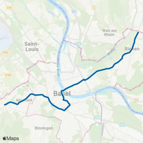 BVB - Basler Verkehrs-Betriebe Riehen, Grenze - Basel, Morgartenring map