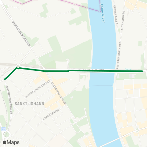 BVB - Basler Verkehrs-Betriebe Basel, Dreirosenbrücke - Basel, Bahnhof St. Johann map