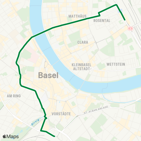 BVB - Basler Verkehrs-Betriebe Basel, Badischer Bahnhof - Basel, Bahnhof SBB map