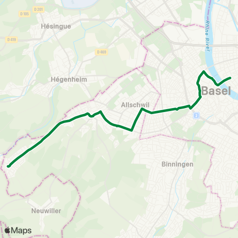 BVB - Basler Verkehrs-Betriebe Basel, Schifflände - Schönenbuch, Dorf map