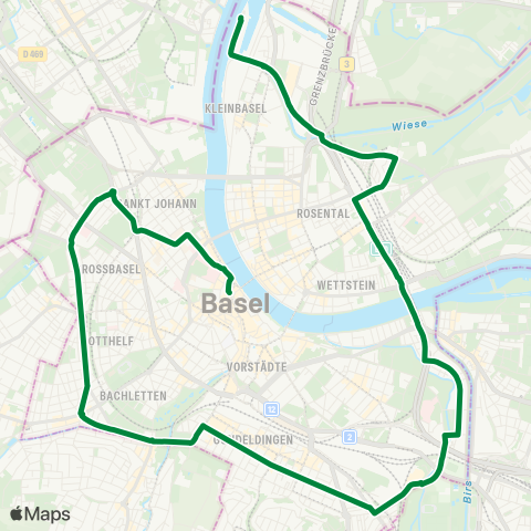 BVB - Basler Verkehrs-Betriebe Basel, Kleinhüningen - Basel, Schifflände map