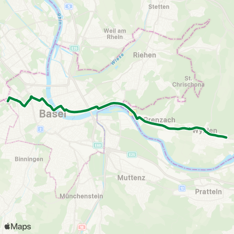 BVB - Basler Verkehrs-Betriebe Basel, Bachgraben - Wyhlen, Siedlung map