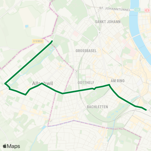 BVB - Basler Verkehrs-Betriebe Basel, Bachgraben - Basel, Bahnhof SBB map